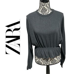 Zara Dark Gray Peplum Long‎ Sleeve Top - Size S